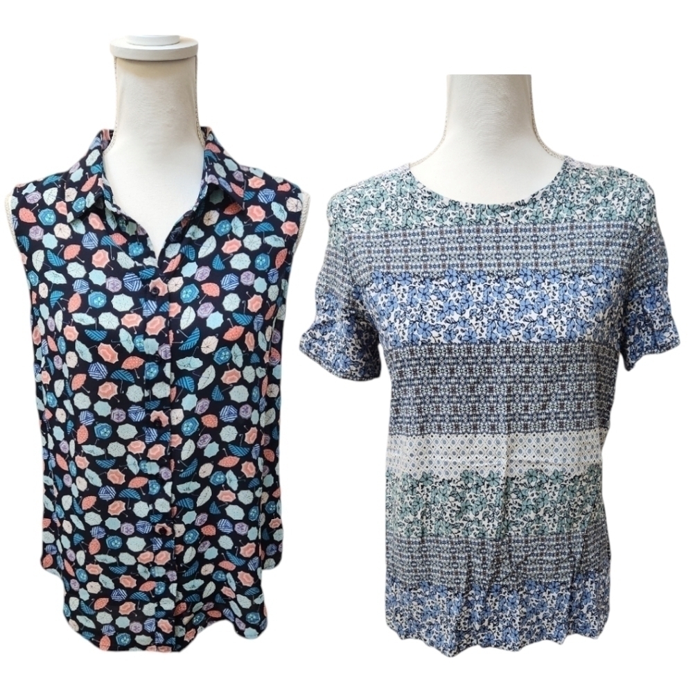 Lot of 2 Talbots Short Sleeve and Sleeveless Blouses, Size Small